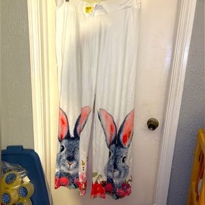 New White Bunny Palazzo Pants - 2X  with drawstring tie. With big bunny